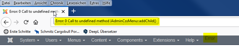 Joomla Fehler - Call to undefined method